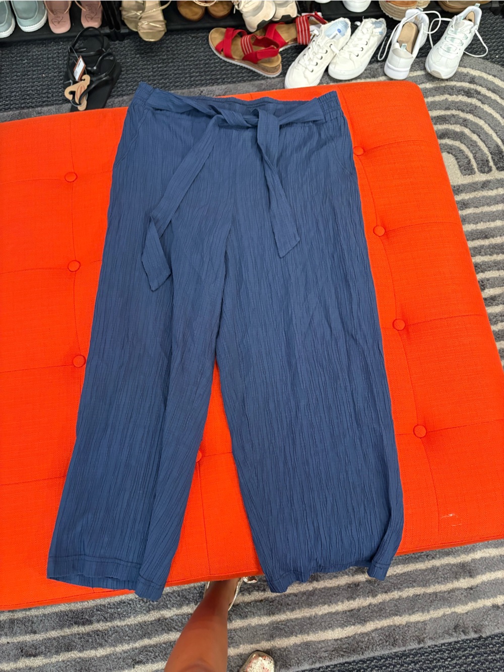 Wide-Leg Navy Tie-Waist Pants
